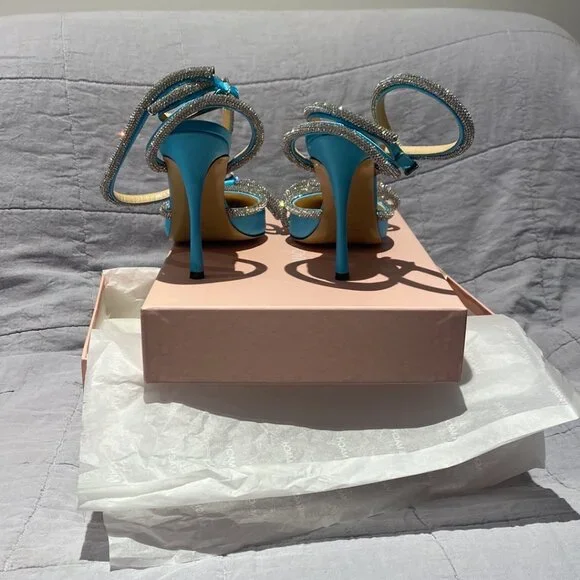 MACH & MACH Double Bow Satin Pumps - Ocean Blue - Picture 5 of 8